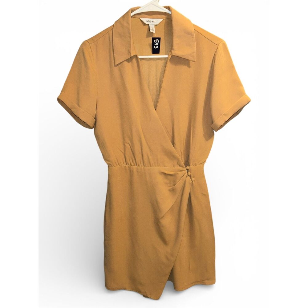 Nine West Mustard Wrap Style Dress Size S NWOT 17.5” P2P 34” Length